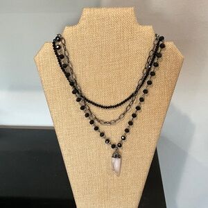 Bohemian “ Vivian “ Boho 3 Strand Necklace with Crystal Pendant R3A
